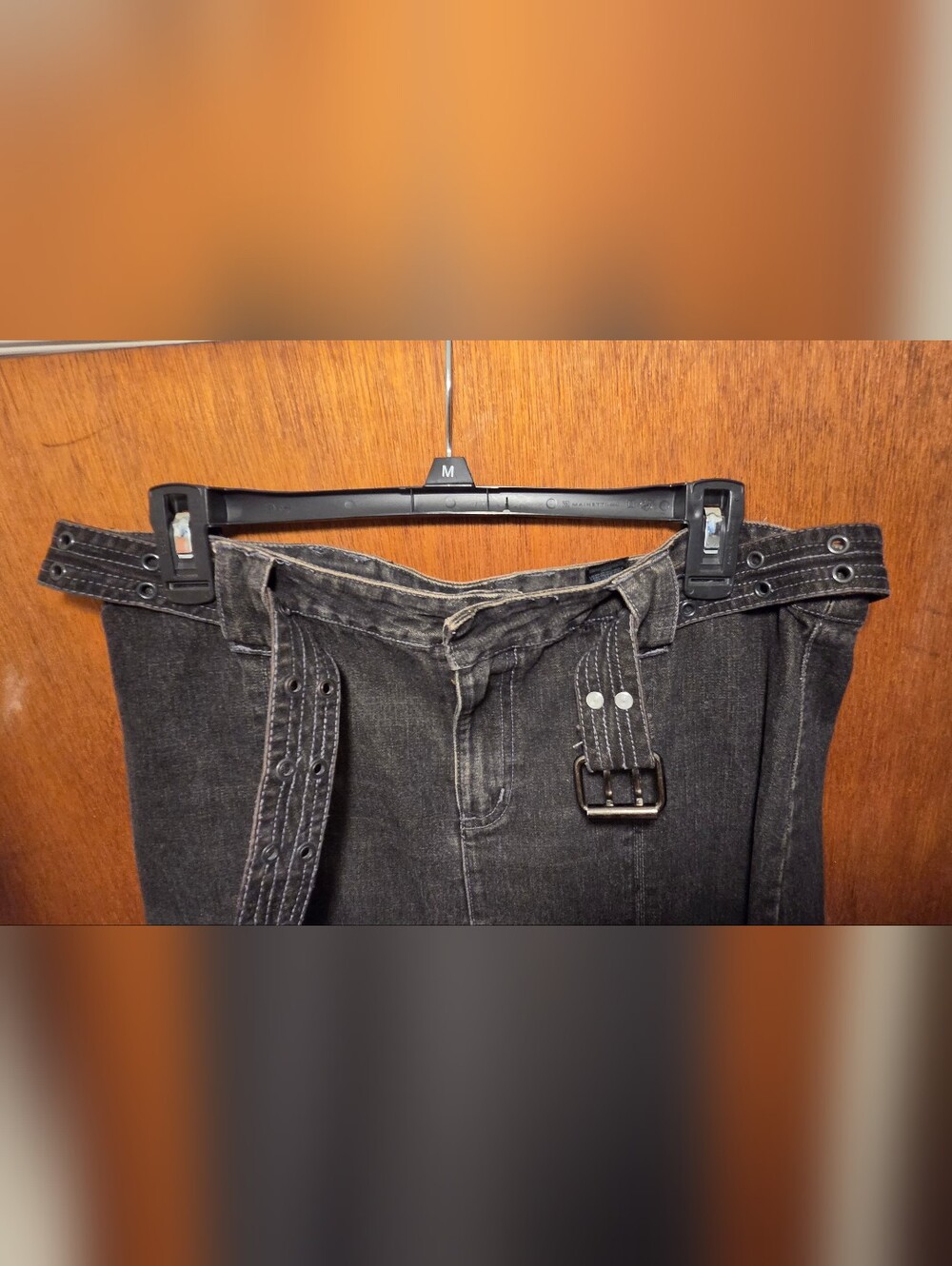DKNY Black Denim Pencil Skirt with Attached Belt Sz8 - Picture 5 of 10